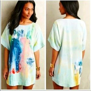 Maeve Watercolor 100% Silk Shirt Dress Size